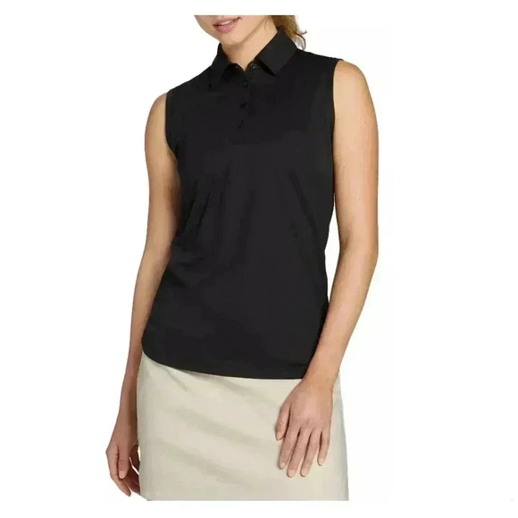NWT Lady Hagen Women's Clubhouse Pique Sleeveless Golf Shirt Top Polo Black XS - Picture 1 of 5